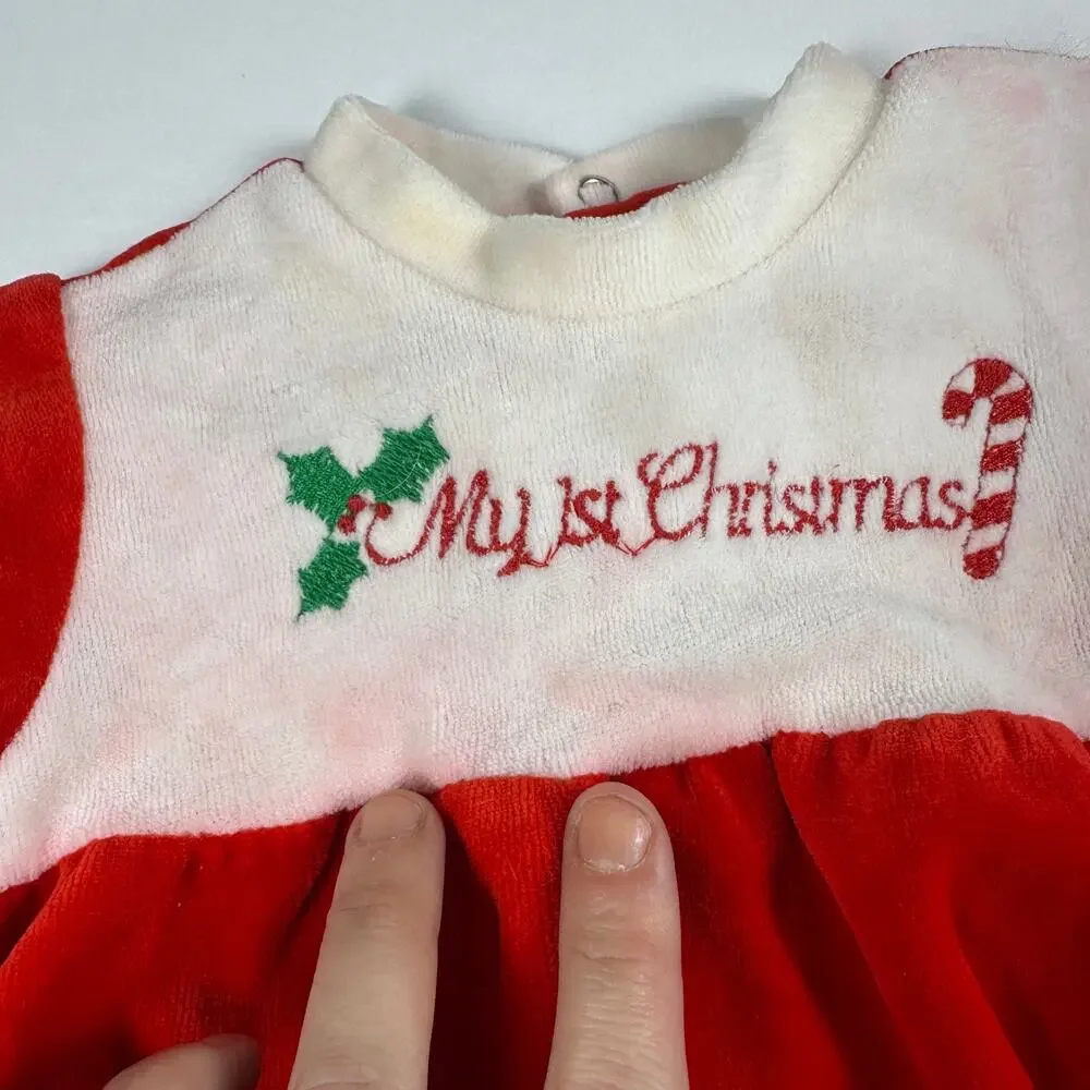 Vintage 1980s Mothercare My 1st Christmas Holiday Jumpsuit Sz L 6-12 mo (READ)